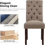 COLAMY Button Tufted Dining Chairs Set of 4, Parsons Upholstered Fabric Dining Room Chairs Kitchen Chairs with Wood Legs and Padded Seat, Taupe