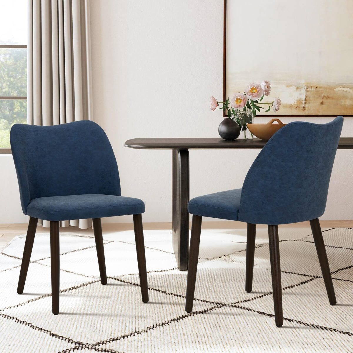 COLAMY Upholstered Dining Chairs Set of 4, Modern Kitchen & Dining Room Chairs with Curved Back, Fabric Padded Seat and Solid Wood Legs, Side Chairs for Restaurant, Cafe & Home, Beige