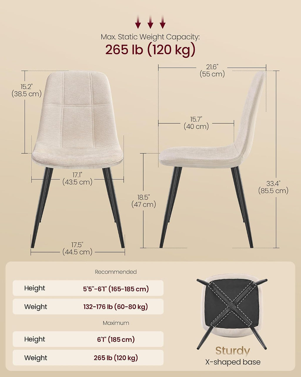 VASAGLE Dining Chairs Set of 4, Kitchen Chairs