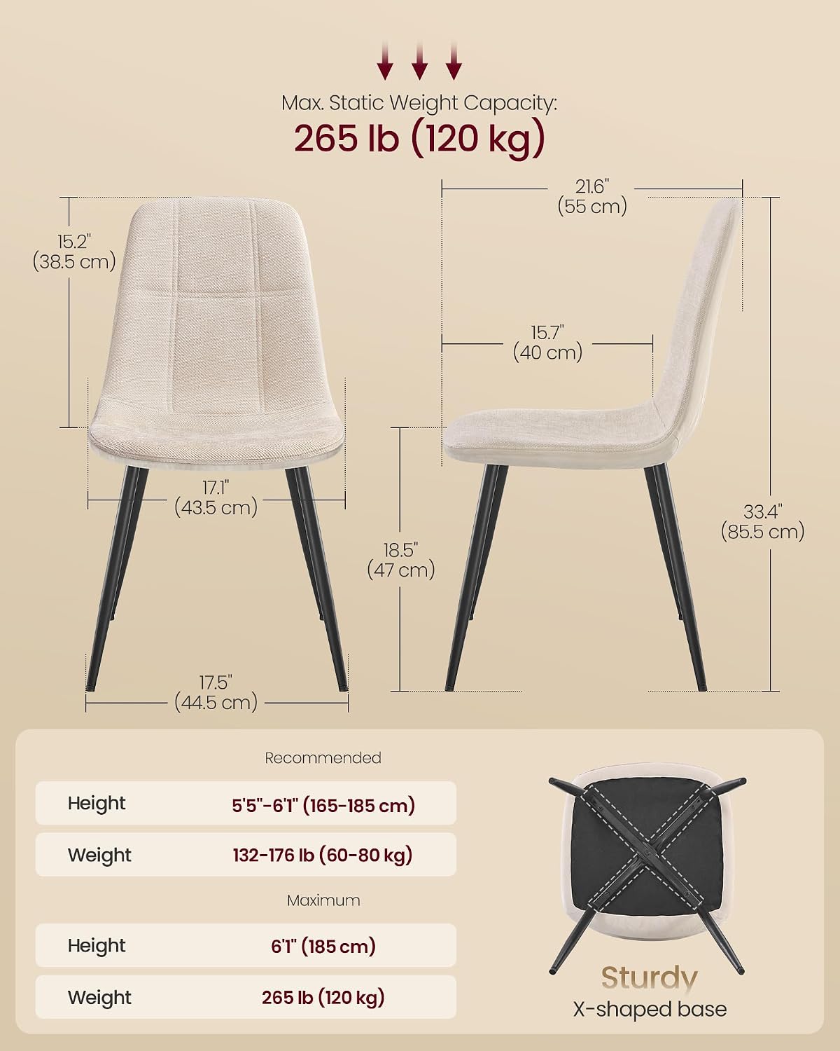 VASAGLE Dining Chairs Set of 4, Kitchen Chairs