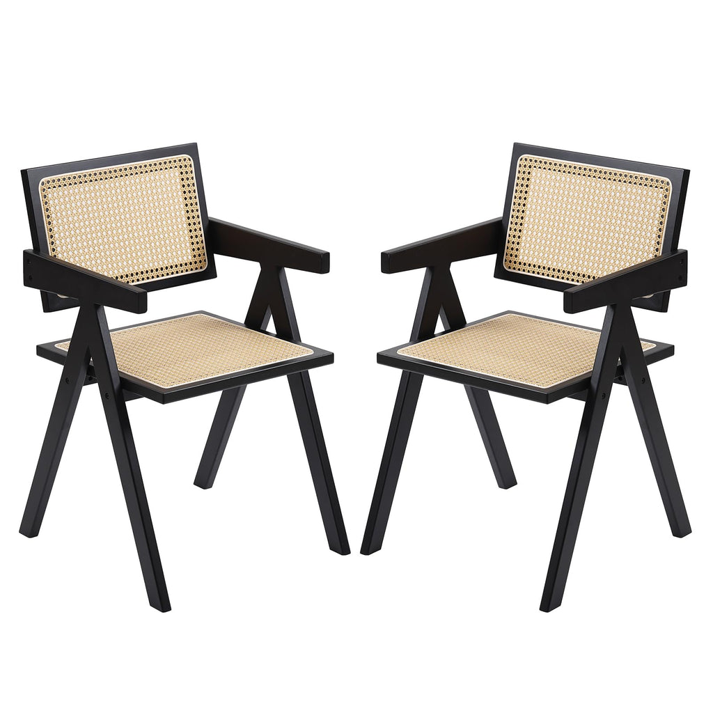 Furlide Rattan Dining Chairs Set of 2, Bamboo Armchairs in Walnut