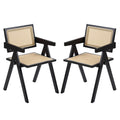 Furlide Rattan Dining Chairs Set of 2, Bamboo Armchairs in Walnut