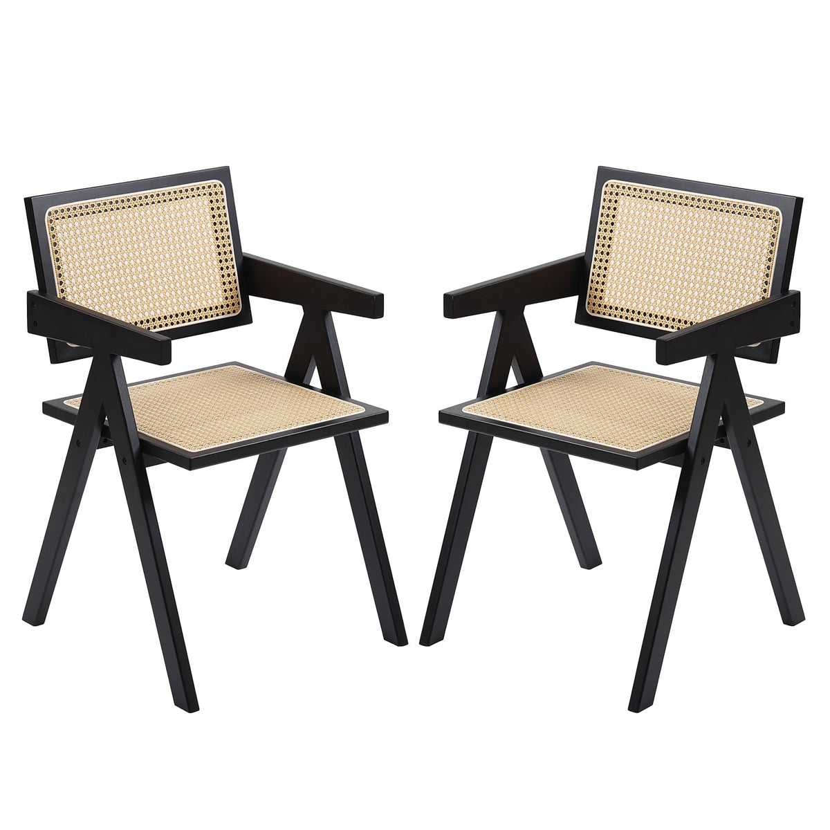 Furlide Rattan Dining Chairs Set of 2, Bamboo Armchairs in Walnut