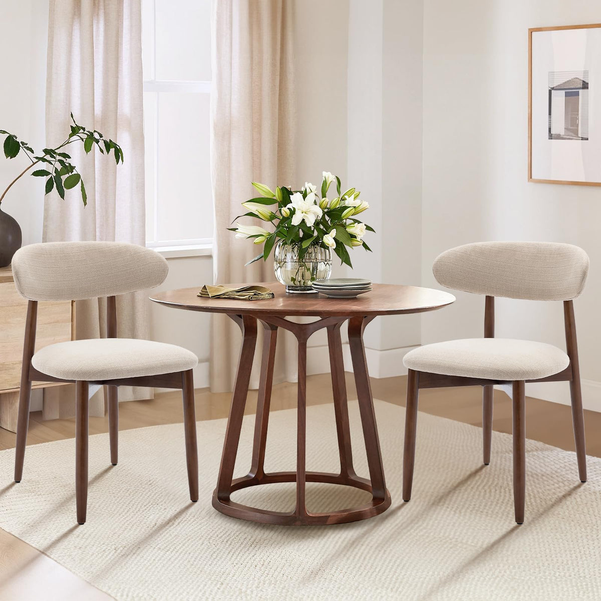 COLAMY Wooden Dining Chairs Set of 6, Upholstered Kitchen Side Chair, Beige