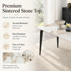 63" Sintered Stone Dining Table, Modern Kitchen Table with Marble Top, Rectangular Dining Table with Black Metal Legs for Small Space Living Room,Kitchen,Office,Cafe, Pandora Beige