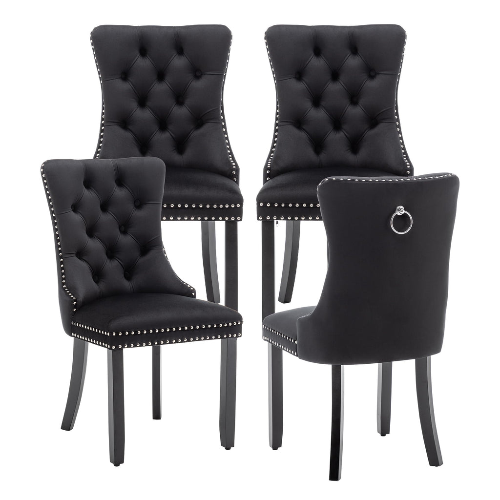 Velvet Dining Chairs, Tufted Kitchen & Dining Room Chairs, Beige, Set of 4