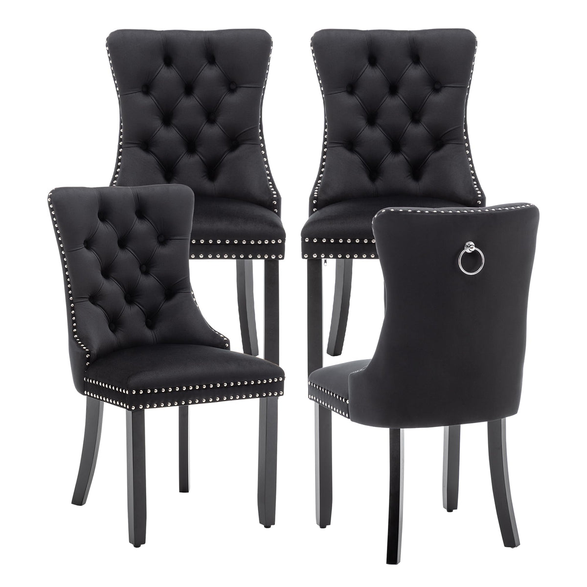 Velvet Dining Chairs, Tufted Kitchen & Dining Room Chairs, Beige, Set of 4