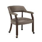 LEEMTORIG Large Dining Chairs with Casters and Arms, Rolling Dining Chairs with Wheels, Accent Game Poker Chairs, Wood Boss Caption's Chairs, 26“Dx25.2 Wx31.5“H, Cherry Legs & Ivory PU, SY-1533-WT