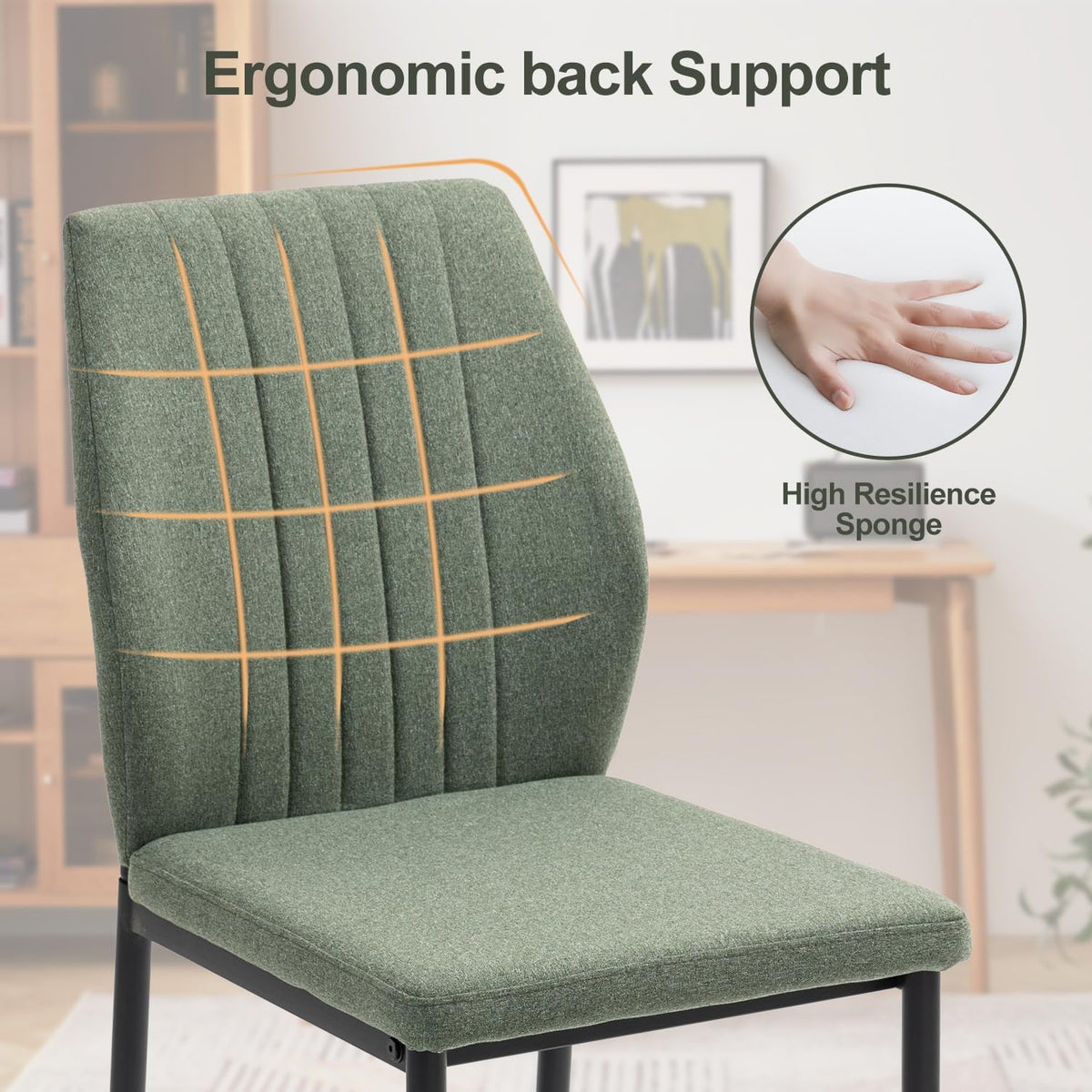 Dining Chairs Set of 4, Upholstered Modern Kitchen Chair, Green