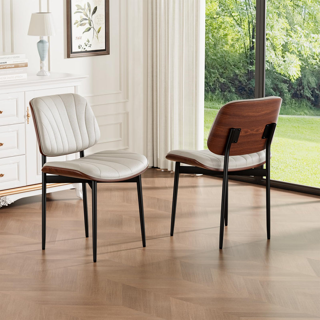 REONEY Dining Chairs Set of 2, Mid-Century Modern Kitchen Chairs, Black