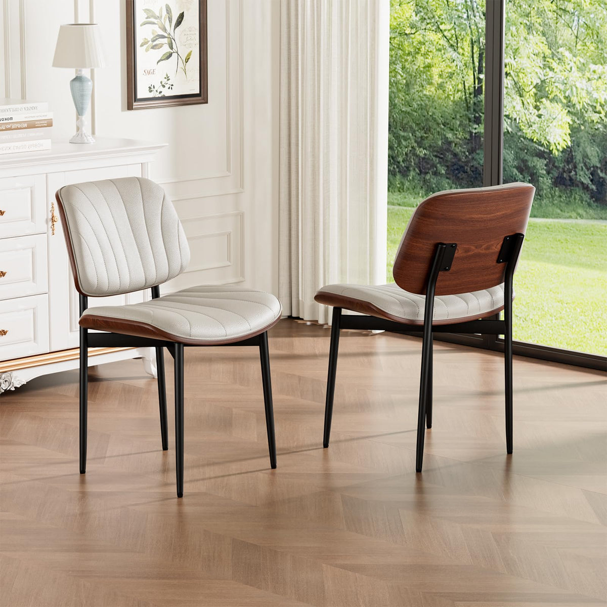 REONEY Dining Chairs Set of 2, Mid-Century Modern Kitchen Chairs, Black