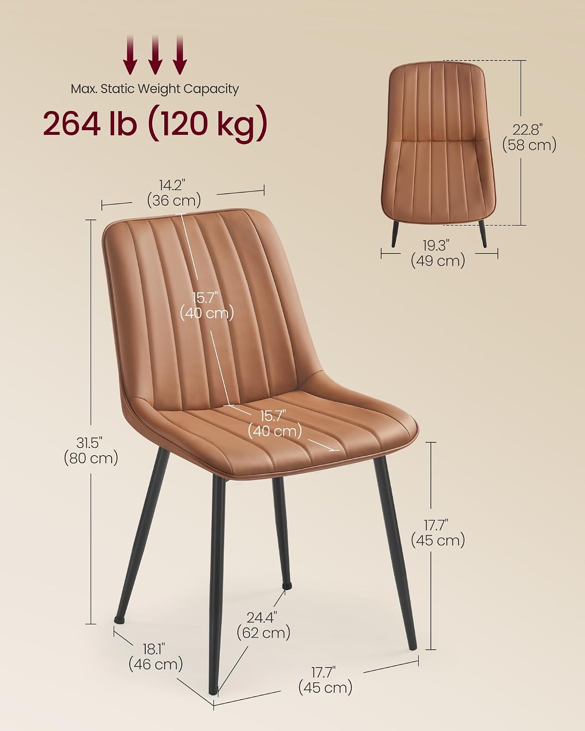 VASAGLE Dining Chairs Set of 4, Upholstered Kitchen Chairs, PU Leather