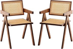 Furlide Rattan Dining Chairs Set of 2, Bamboo Armchairs in Walnut