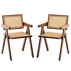 Furlide Rattan Dining Chairs Set of 2, Bamboo Armchairs in Walnut