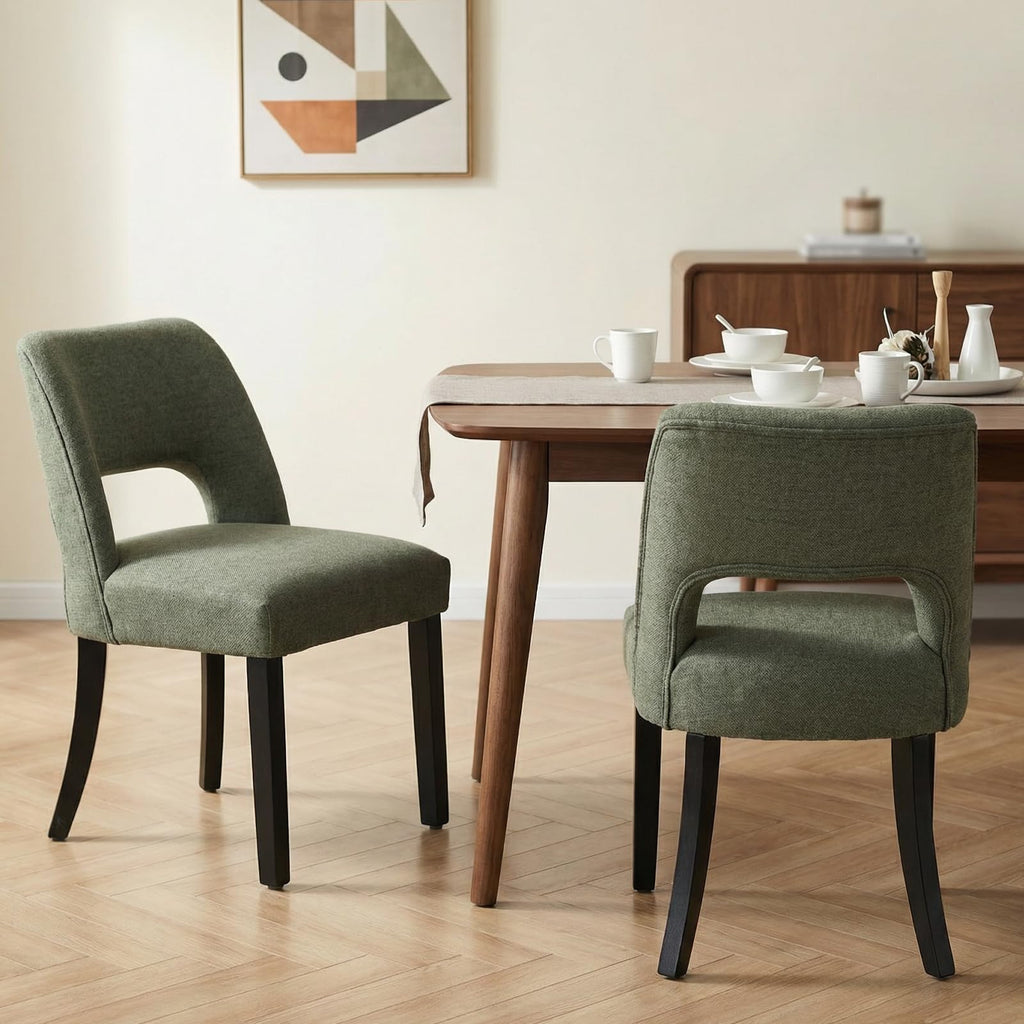 keoni Wooden Dining Chairs Set of 4 with Black Rubberwood Legs and Backrest