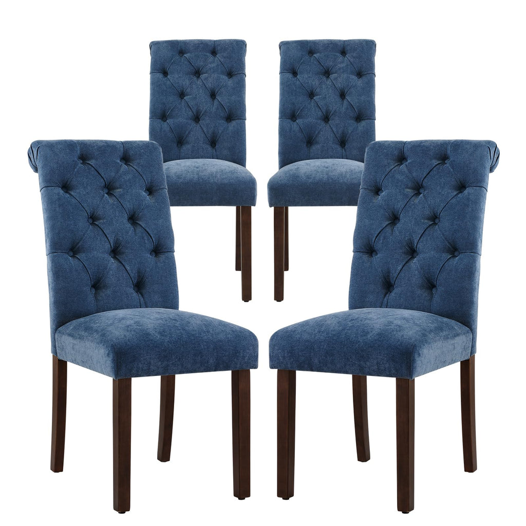 COLAMY Button Tufted Dining Chairs Set of 4, Parsons Upholstered Fabric Dining Room Chairs Kitchen Chairs with Wood Legs and Padded Seat, Taupe