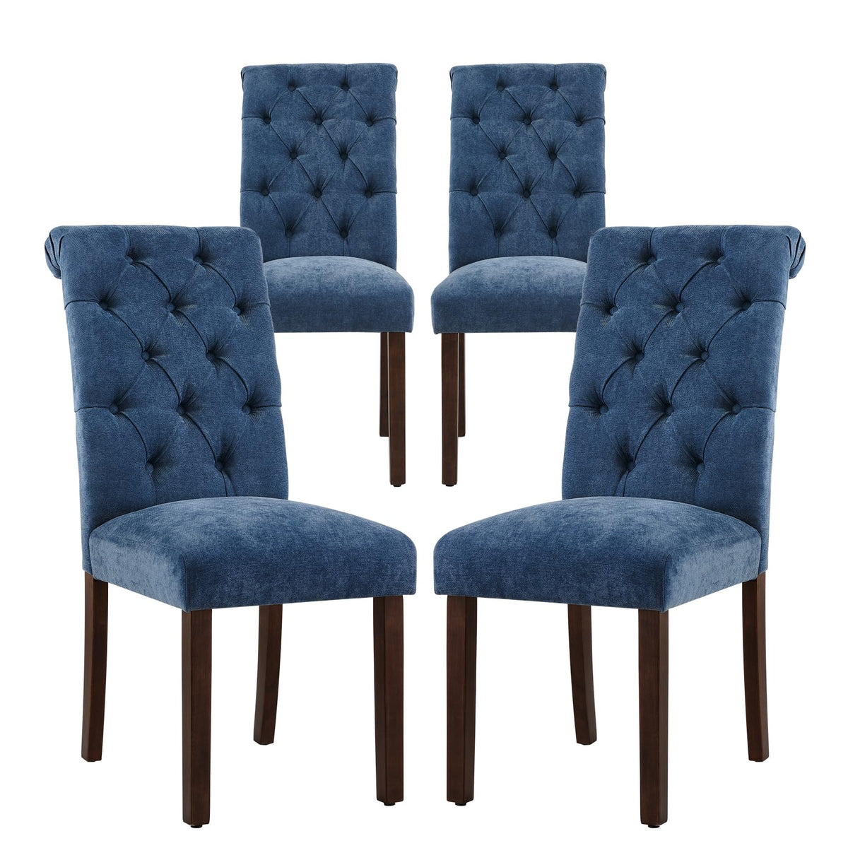 COLAMY Button Tufted Dining Chairs Set of 4, Parsons Upholstered Fabric Dining Room Chairs Kitchen Chairs with Wood Legs and Padded Seat, Taupe
