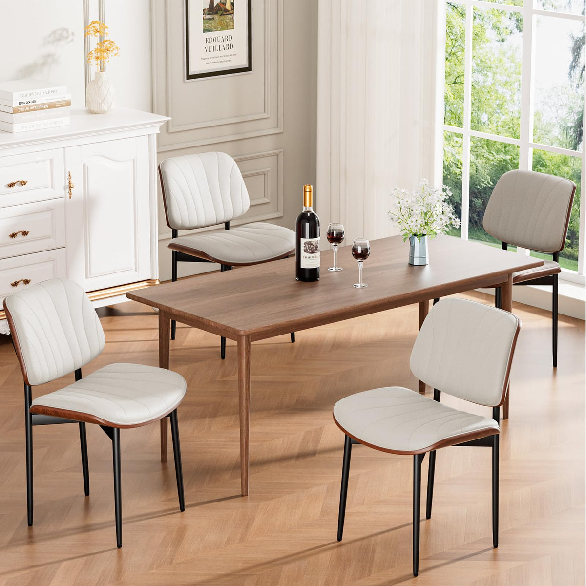 REONEY Dining Chairs Set of 2, Mid-Century Modern Kitchen Chairs, Black