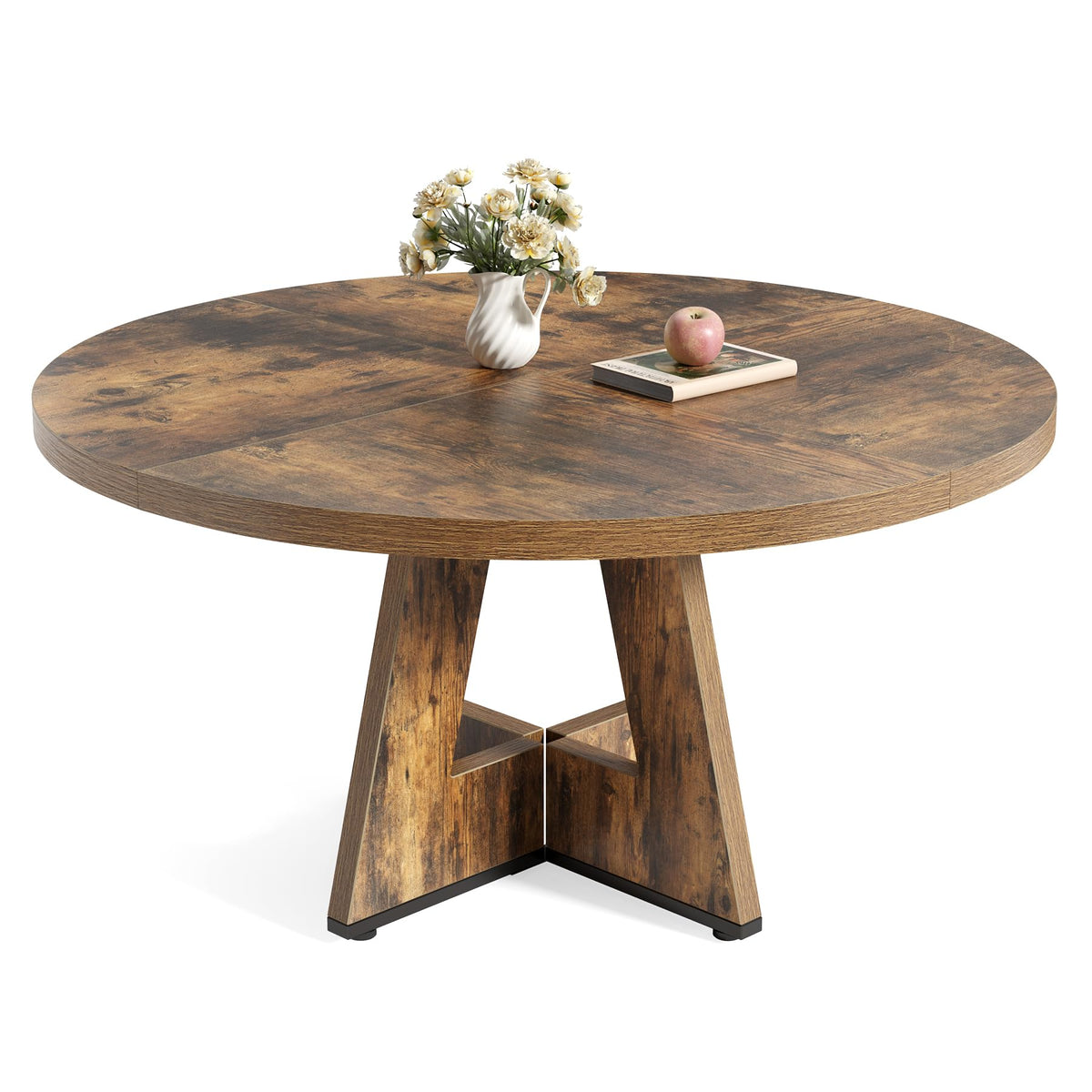 LITTLE TREE Round Dining Table for 4-6 People, 47 Inches Dining Room Table with Wooden Pedestal Base, Brown Dinner Tables, Circle Kitchen Tables for Kitchen, Living Room(Table Only)
