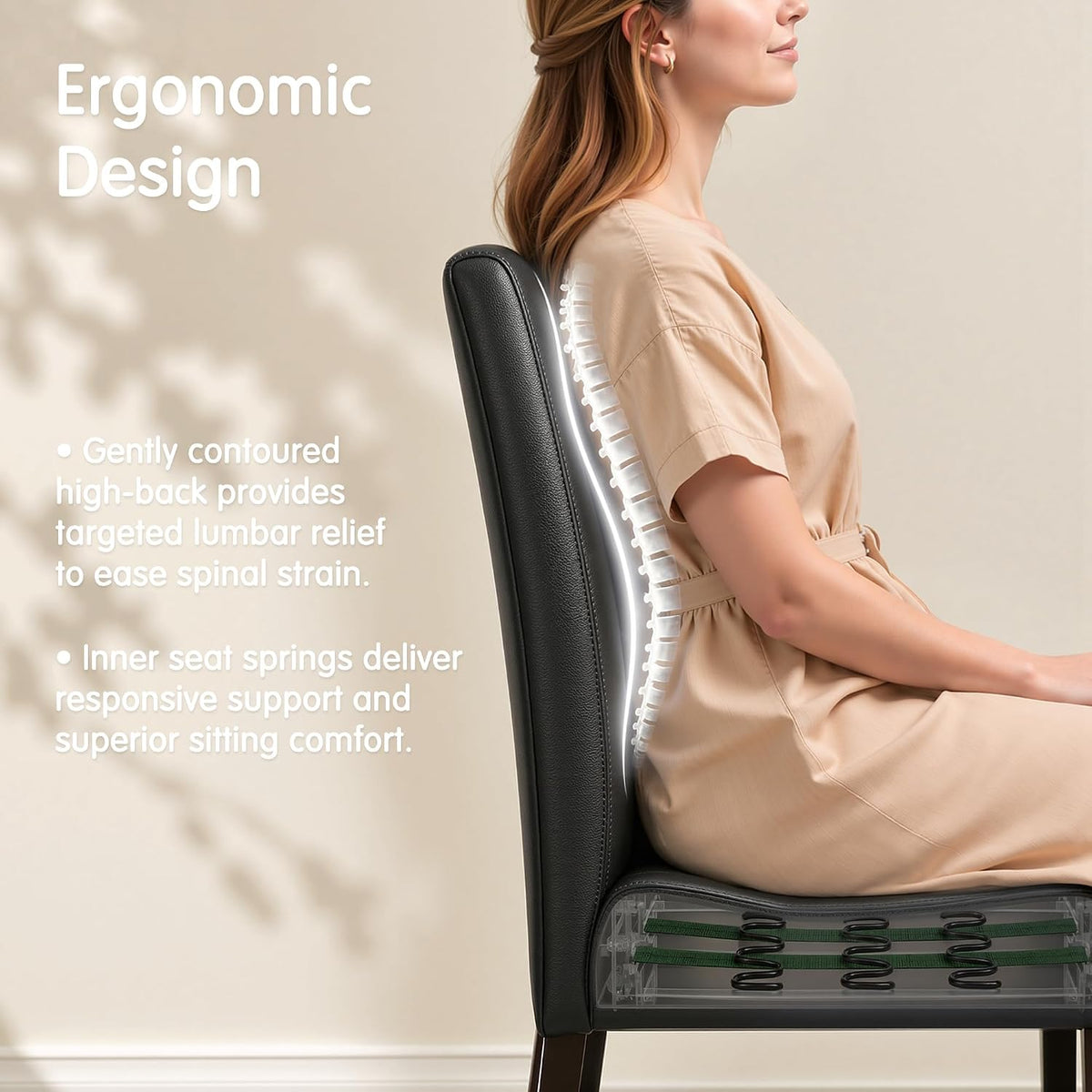 CHUN YI Dining Chairs Set of 4, Faux Leather Dining Room Chairs, Upholstered Modern Kitchen Parsons Chairs for Dining Room with Sturdy Wood Legs, Black (Only Chair)