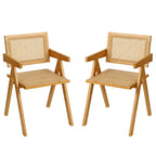 Furlide Rattan Dining Chairs Set of 2, Bamboo Armchairs in Walnut