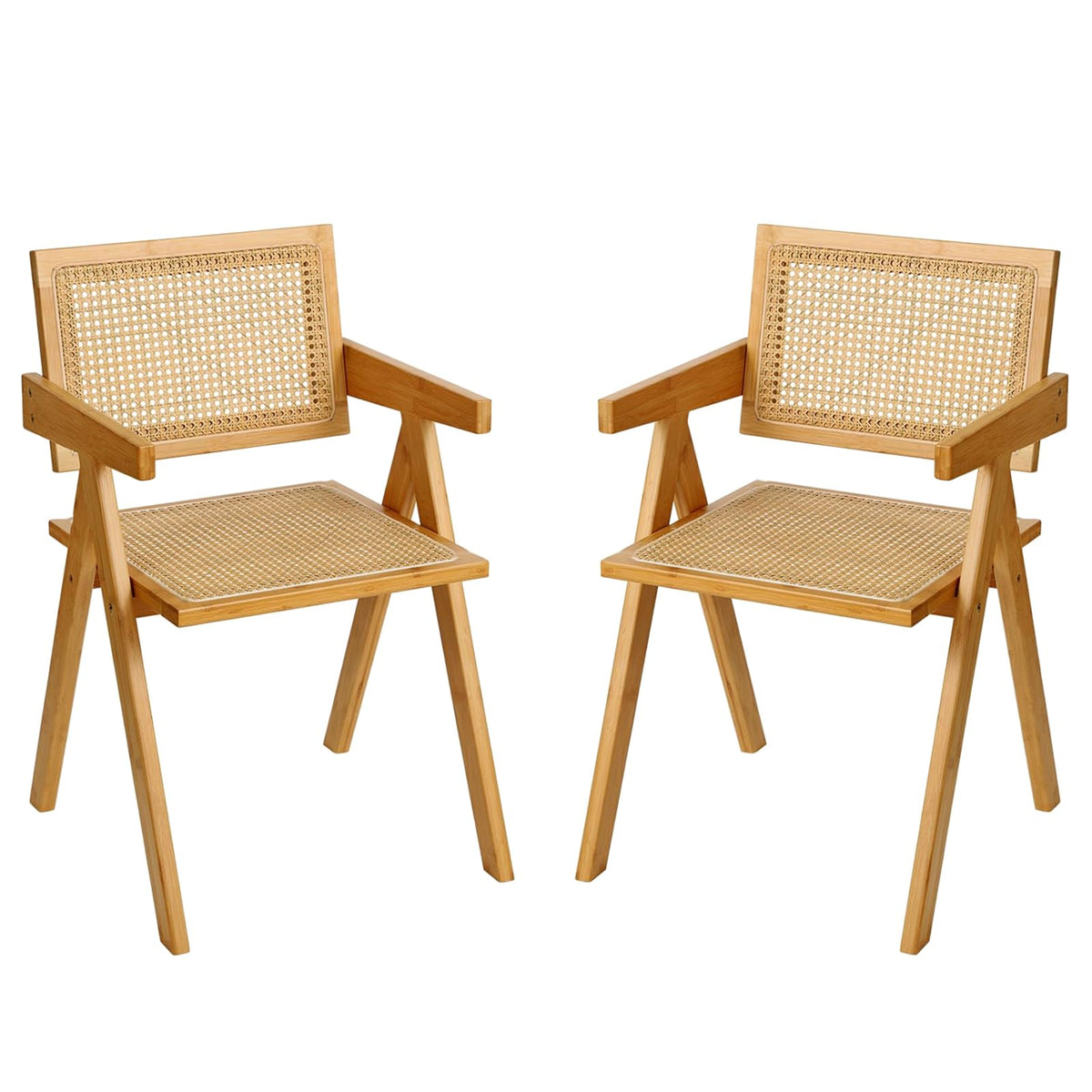Furlide Rattan Dining Chairs Set of 2, Bamboo Armchairs in Walnut