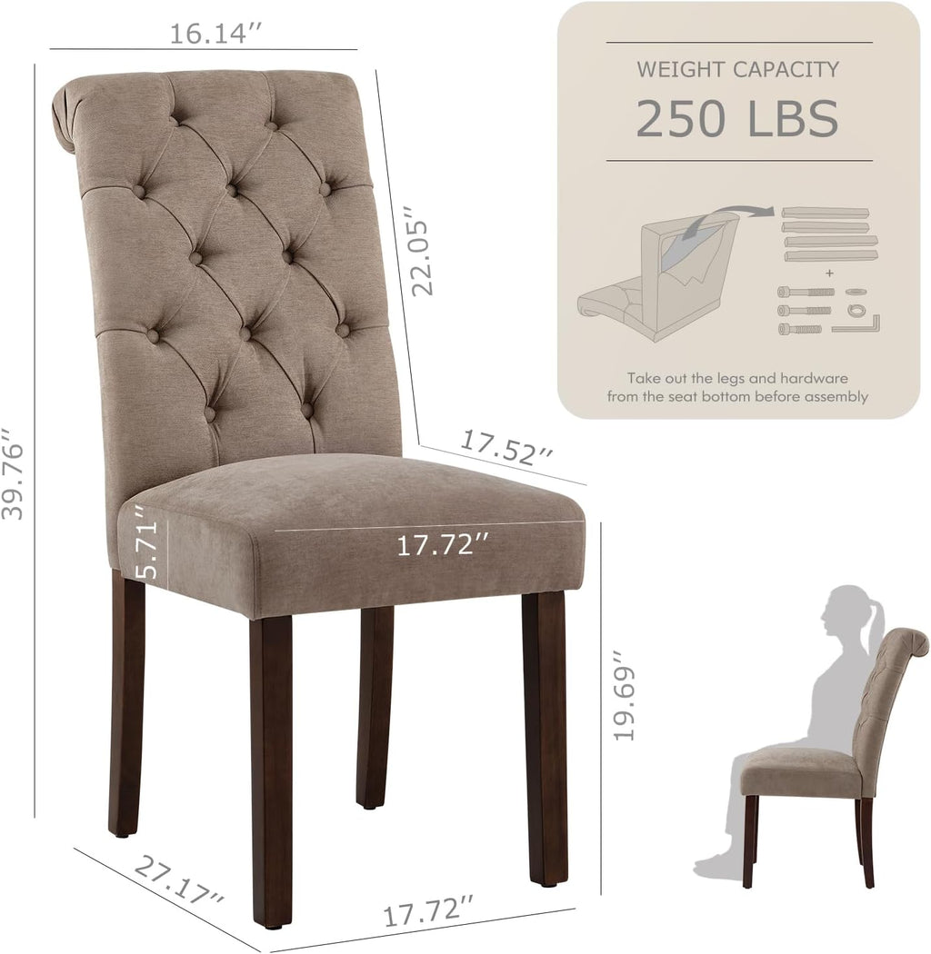 COLAMY Button Tufted Dining Chairs Set of 4, Parsons Upholstered Fabric Dining Room Chairs Kitchen Chairs with Wood Legs and Padded Seat, Taupe