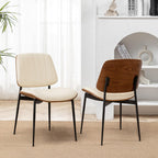 LUNLING Dining Chairs Set of 2 Mid Century Modern Retro Green Velvet Kitchen Chairs with Walnut Bentwood Upholstered Seat Metal Legs Adjustable Foot for Kitchen Dining Room Chairs(Green Fabric)
