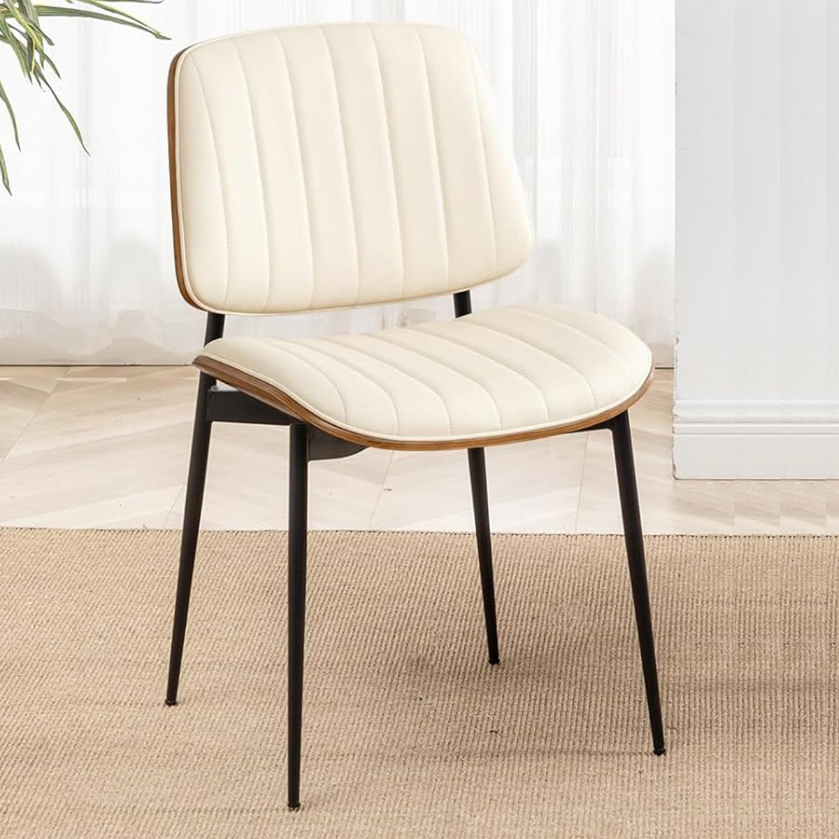 LUNLING Dining Chairs Set of 2 Mid Century Modern Retro Green Velvet Kitchen Chairs with Walnut Bentwood Upholstered Seat Metal Legs Adjustable Foot for Kitchen Dining Room Chairs(Green Fabric)