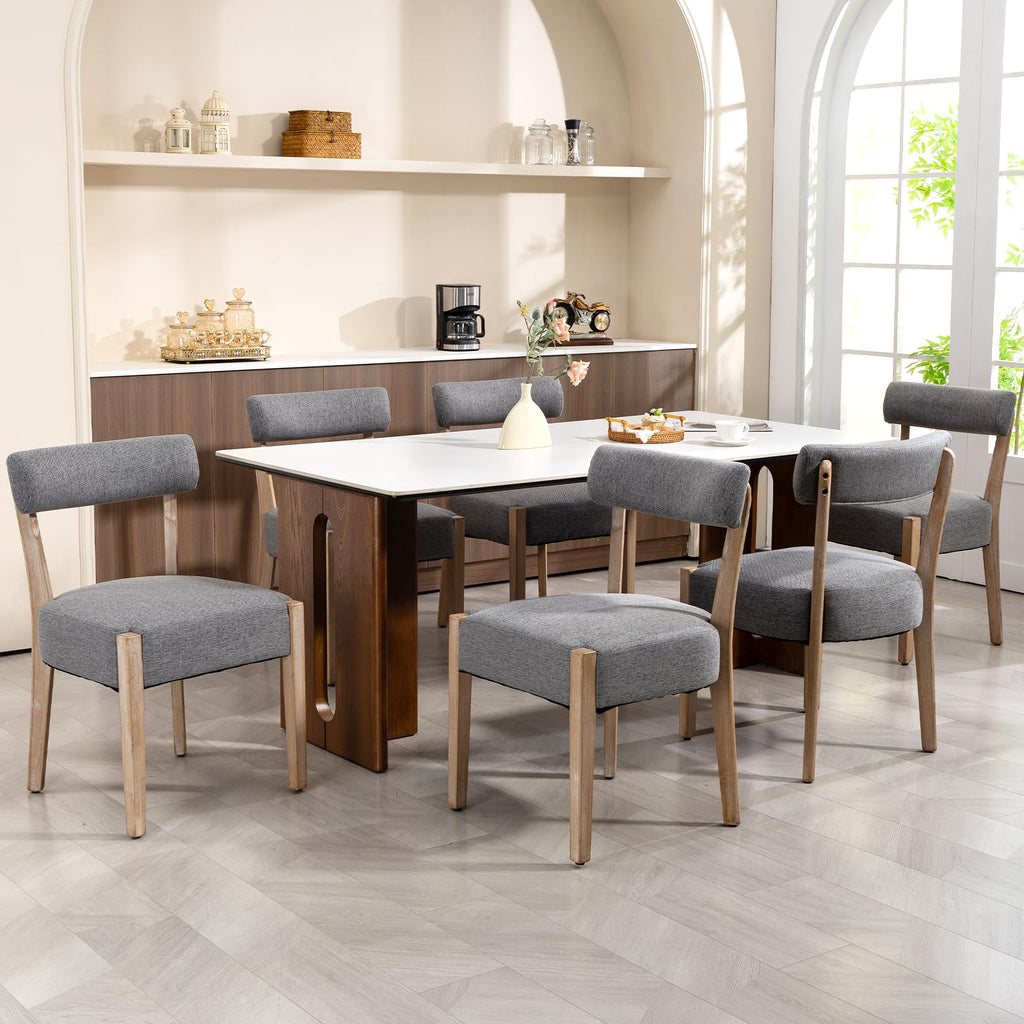 ZJhome Dining Chairs Set of 4,Mid Century Modern Dining Chair Set - Linen Upholstered Low Back Kitchen & Dining Room Chairs with Woven Design,Oatmeal Fabric