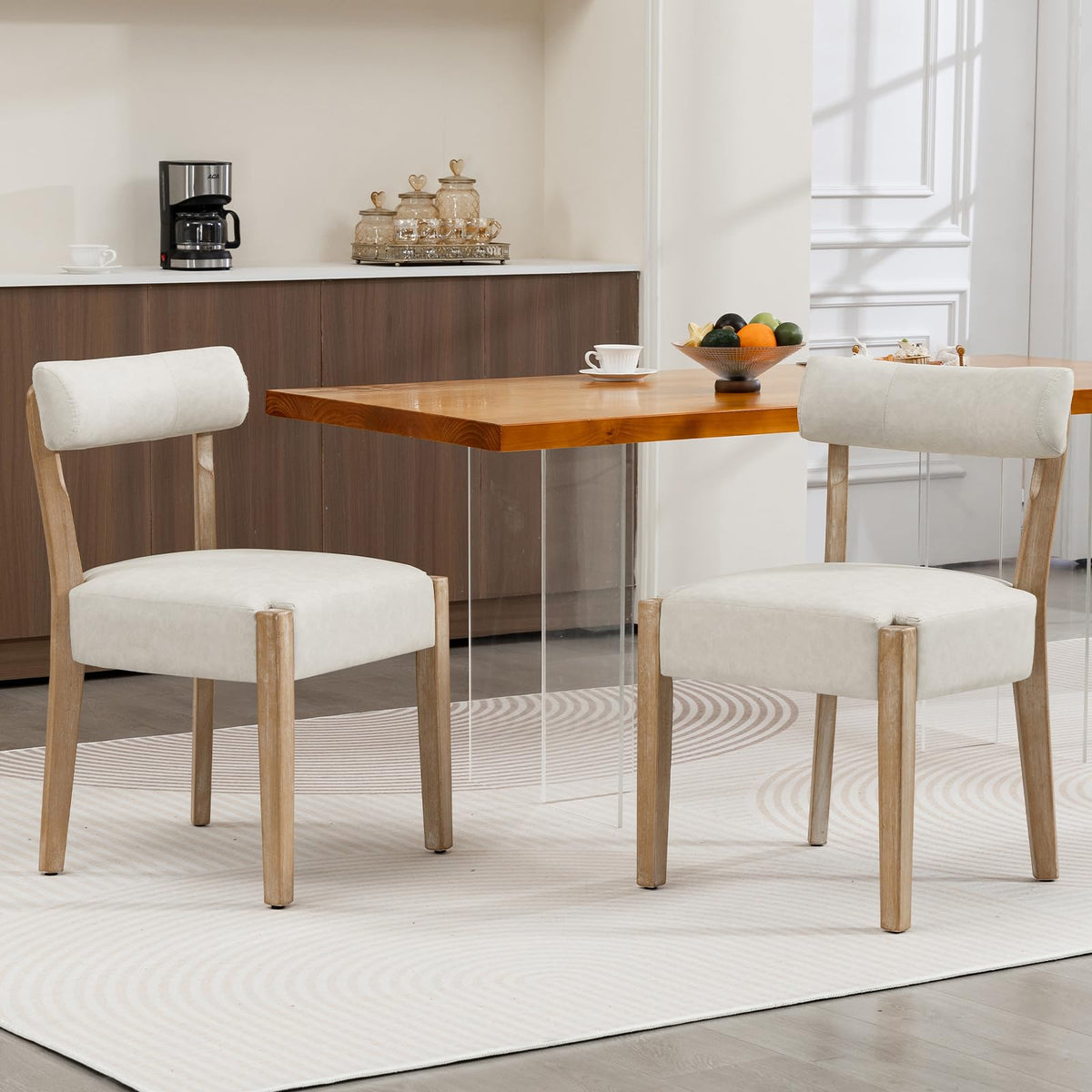 ZJhome Dining Chairs Set of 4,Mid Century Modern Dining Chair Set - Linen Upholstered Low Back Kitchen & Dining Room Chairs with Woven Design,Oatmeal Fabric