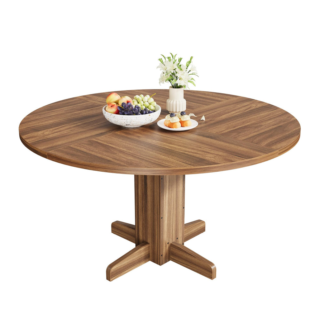 47" Round Dining Table for 4, Farmhouse Kitchen Dining Room Table, Grey
