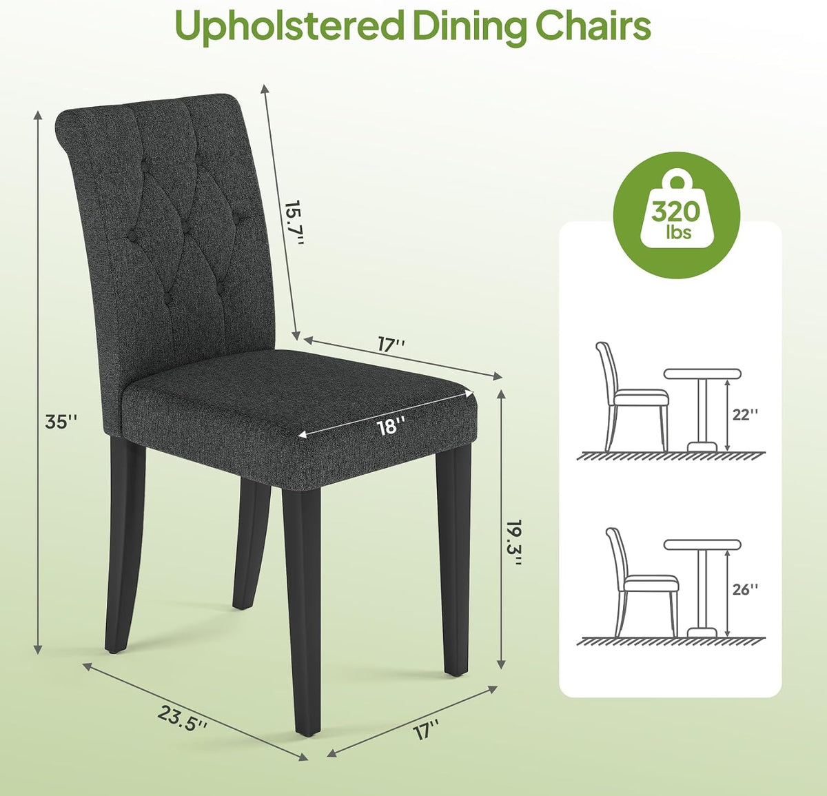 Welzona Upholstered Dining Chairs Set of 4, Button Tufted Parsons Dining Chair with Solid Wood Legs, Modern Fabric Side Chair for Dining Room/Kitchen/Restaurant/Hotel- Black