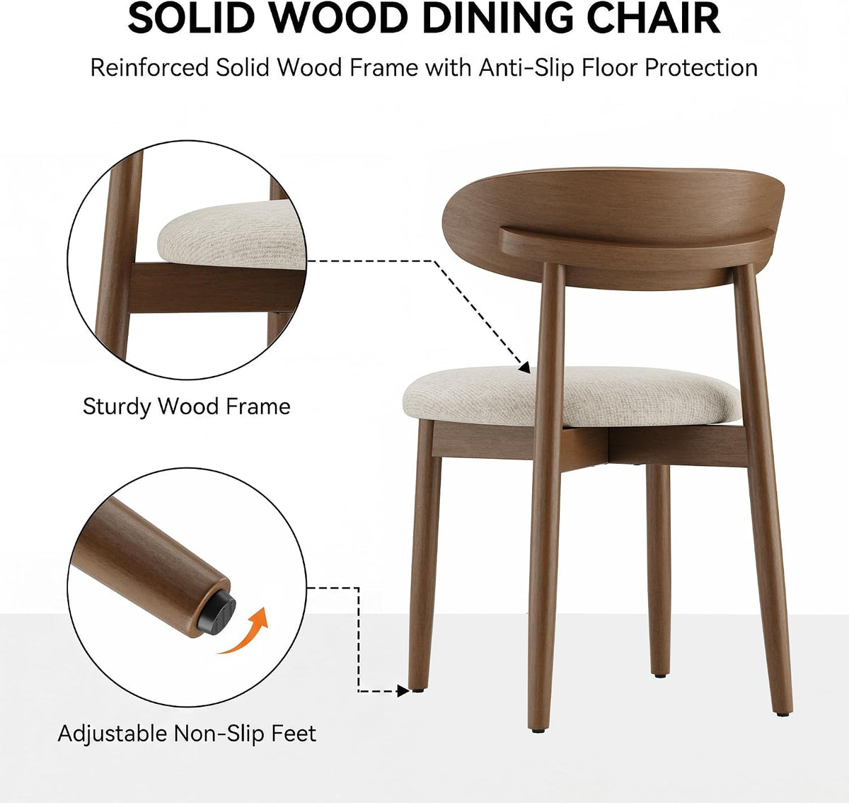 Wooden Dining Chairs set of 4, Farmhouse Dinner Chairs with Curved Back