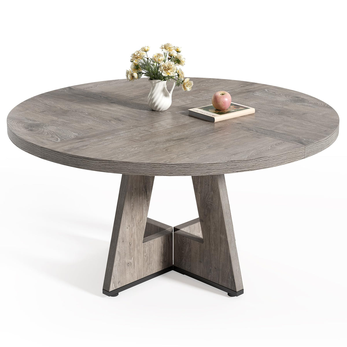 LITTLE TREE Round Dining Table for 4-6 People, 47 Inches Dining Room Table with Wooden Pedestal Base, Circle Kitchen Tables for Dining Room, Kitchen, Living Room, Oak