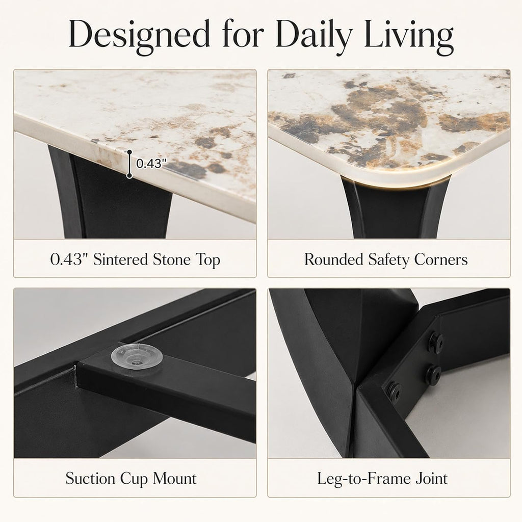 63" Sintered Stone Dining Table, Modern Kitchen Table with Marble Top, Rectangular Dining Table with Black Metal Legs for Small Space Living Room,Kitchen,Office,Cafe, Pandora Beige