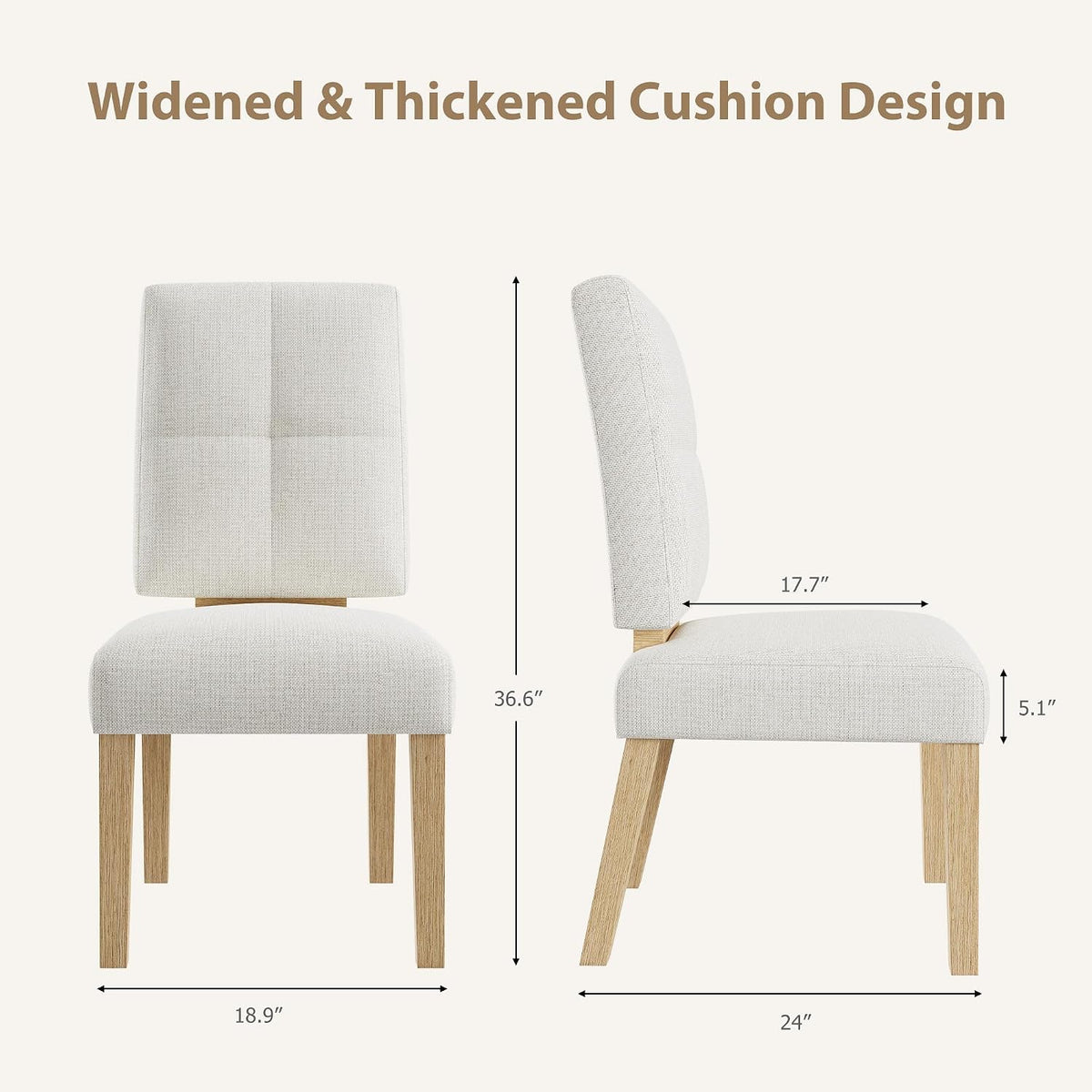 Wooden Dining Chairs Set of 4, Modern Farmhouse Dining Room Chairs with Cloud-Like Thick Cushion, Solid Wood Frame, Upholstered Kitchen Chairs for Dining Room, Living Room, Restaurant, Easy Assemble
