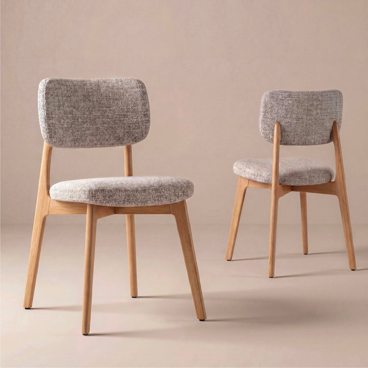 COLAMY Dining Chairs Set of 2, Mid Century Modern Upholstered Kitchen Chairs with Solid Red Oak Wood Legs, Textured Fabric Dining Room Accent Chairs for Small Spaces, 300 lbs Capacity,Walnut,Oatmeal