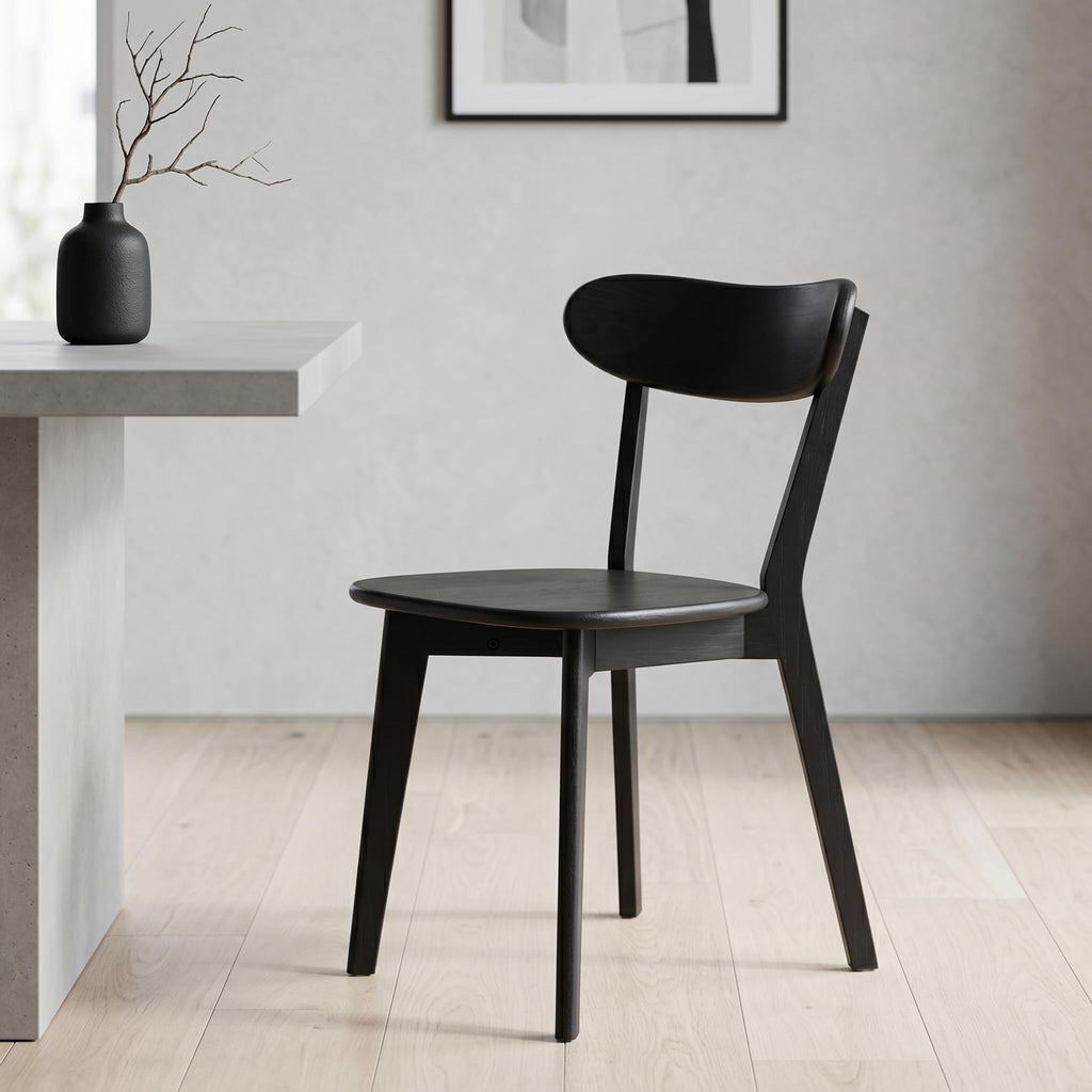 100% Solid Oak Dining Chairs Set of 4, Mid-Century Modern Dining Room Chairs, Wooden Kitchen Chairs with Curved Backrest, Walnut Brown Finish, Sillas de Comedor (4 Chairs)