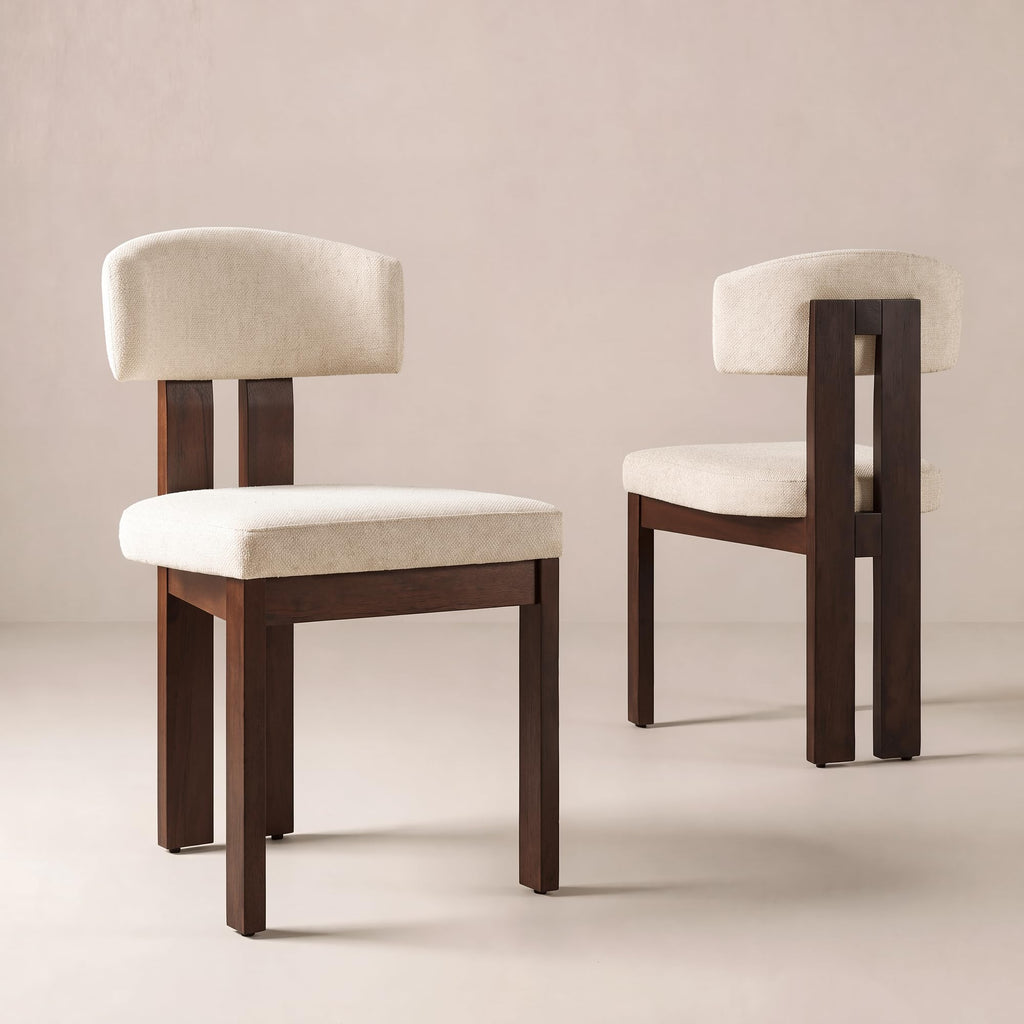 COLAMY Upholstered Dining Chairs Set of 6, Solid Wood Wobble-Free Modern Kitchen Accent Seating for Long Family Dinners, Mid Century Beige Fabric & Walnut Finish,Camel