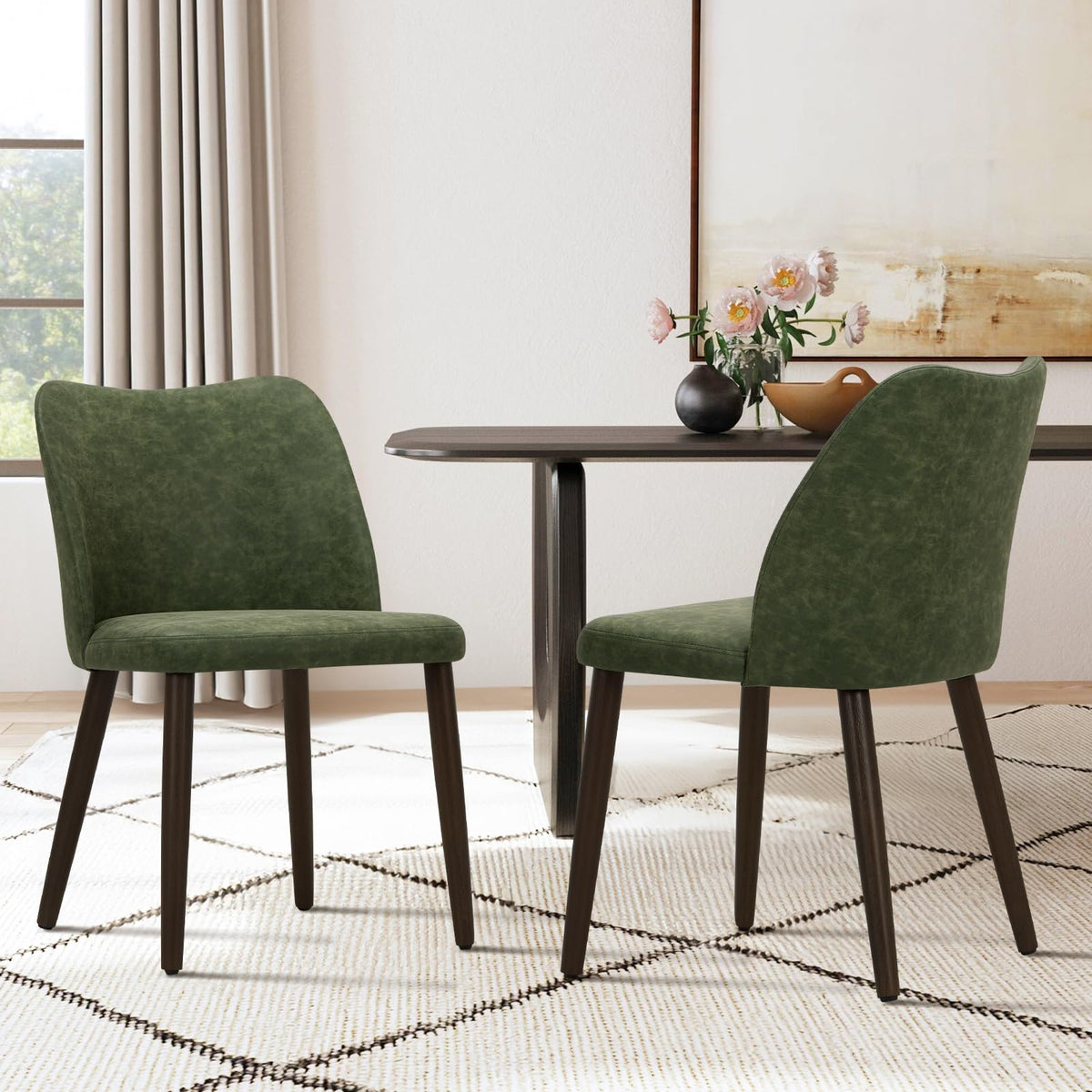COLAMY Upholstered Dining Chairs Set of 6, Modern Kitchen & Dining Room Chairs with Curved Back, Fabric Padded Seat and Solid Wood Legs, Side Chairs for Restaurant, Cafe & Home, Beige