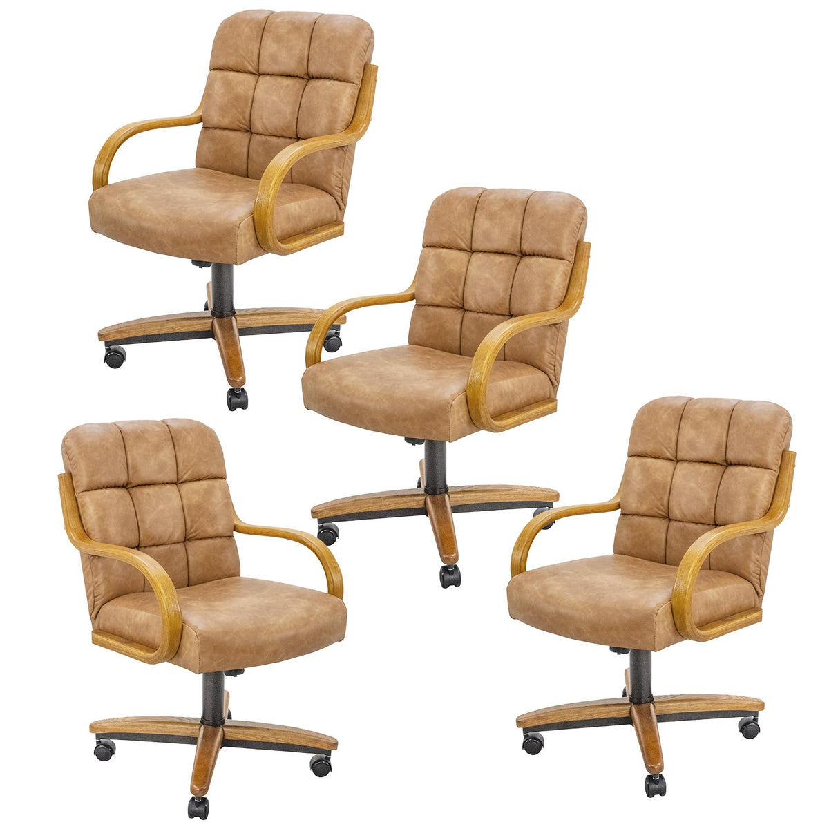 Chromcraft Ryland Swivel-Tilt Caster Dining Chair - Chestnut -Earth - 4pc