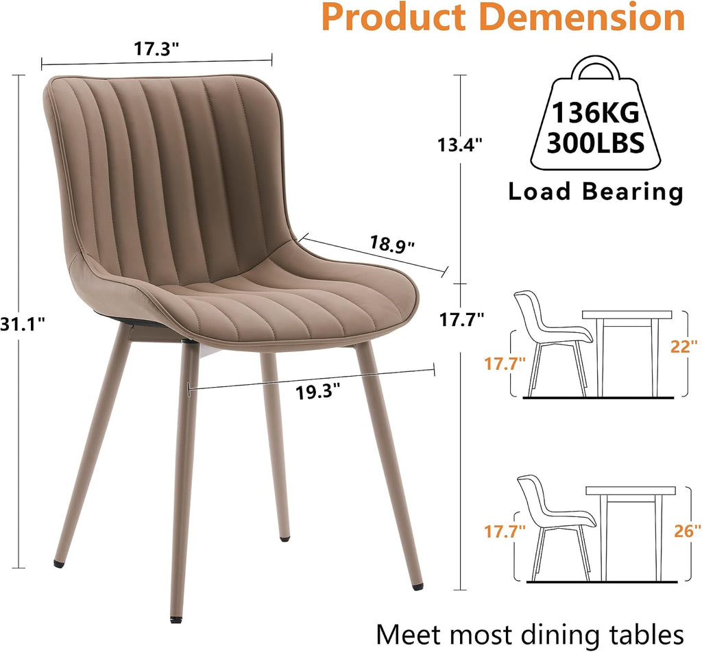 YOUNUOKE Dining Chairs Set of 2 Mid-Century Modern Kitchen Chairs Khaki