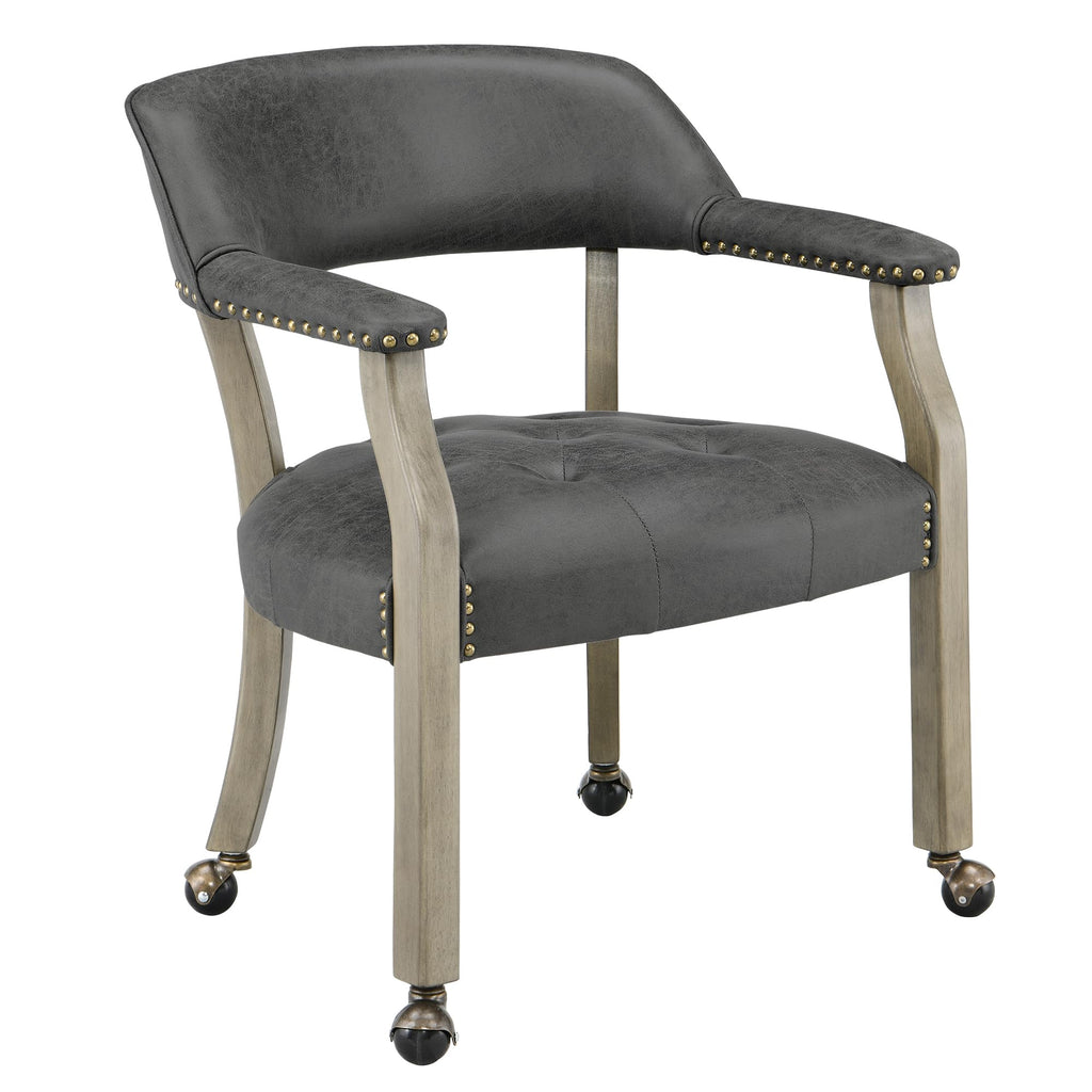 LEEMTORIG Large Dining Chairs with Casters and Arms, Rolling Dining Chairs with Wheels, Accent Game Poker Chairs, Wood Boss Caption's Chairs, 26“Dx25.2 Wx31.5“H, Cherry Legs & Ivory PU, SY-1533-WT