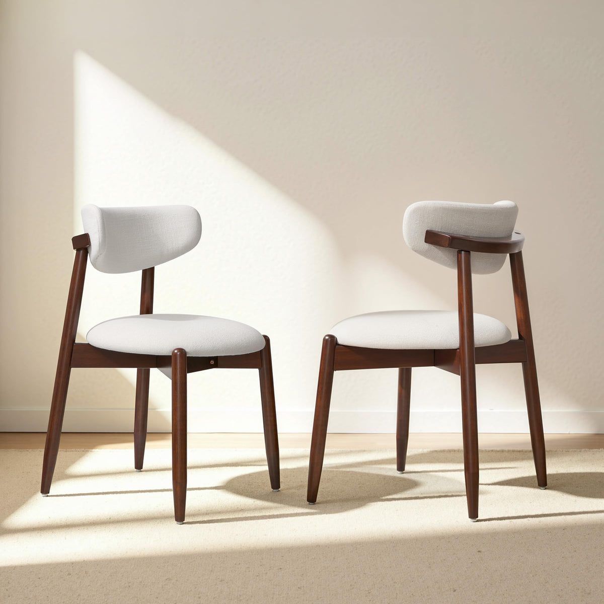 CHUN YI Dining Chairs Set of 4, Upholstered Wooden Dining Room Chairs, Mid Century Modern Fabric Kitchen Chair with Ergonomic Curved Backrest, Beige (Only Chairs)