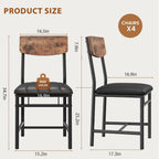 Jocoevol Industrial Dining Chairs Set of 4 - Upholstered Dining Room Chairs with PU Leather, Kitchen Chairs with Wooden Backrest and Thickened Metal Legs, for Dining Room, Living Room（Rustic Brown）