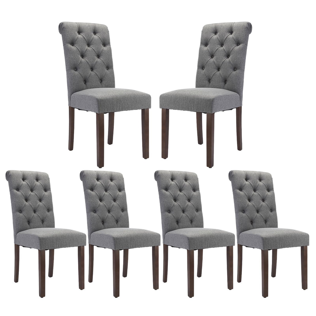 COLAMY Button Tufted Dining Chairs Set of 4, Parsons Upholstered Fabric Dining Room Chairs Kitchen Chairs with Wood Legs and Padded Seat, Taupe