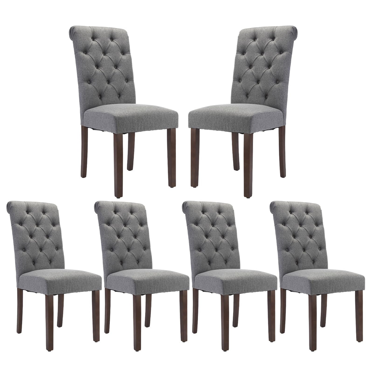 COLAMY Button Tufted Dining Chairs Set of 4, Parsons Upholstered Fabric Dining Room Chairs Kitchen Chairs with Wood Legs and Padded Seat, Taupe