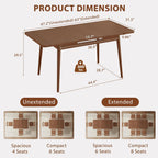 Muwuele 47"-63" Solid Wood Extendable Dining Tables for 4-8, Walnut