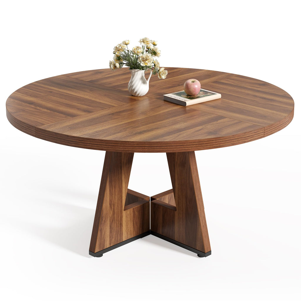 LITTLE TREE Round Dining Table for 4-6 People, 47 Inches Dining Room Table with Wooden Pedestal Base, Circle Kitchen Tables for Dining Room, Kitchen, Living Room, Oak